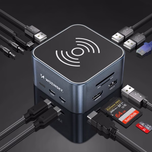 Hub USB-C 12 in 1 Wozinsky WHBC09Y8S multifunctional, with juhtmevaba charging function, aluminum, with 15 cm kaabel - hall