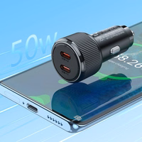 Car Laadija Hoco 2 x USB C QC PD 50W NZ14B must