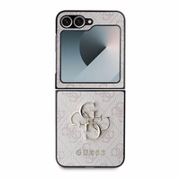 Guess Leather 4G Metal Logo Ümbris jaoks Samsung Galaxy Z Flip 6 - Roosa
