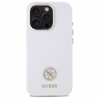 Guess Silicone Logo Strass 4G Ümbris jaoks iPhone 16 Pro Max - valge