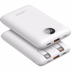 Powerbank Veger (W1170) PD QC3.0 2A 22,5W 10000 mAh z with built-in USB C cables/ Lightning valge