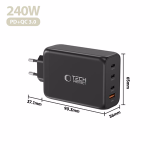 Tech-Protect NC240W-GaN 4-portiline 240W seinalaadija - must