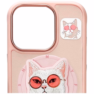 Nimmy Glasses Cool Cat MagSafe Ümbris jaoks iPhone 16 Pro - Roosa