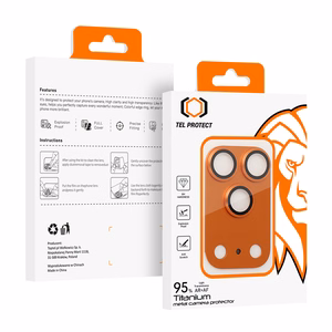 Tempered klaas Tel Protect 95% AR+AF Full Metal kaamera kaitse on camera for Iphone 17 Pro oranž (camera island)