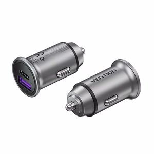 Vention kahe pordiga USB A+A (30+30) autolaadija, hall mini alumiiniumsulami tüüp