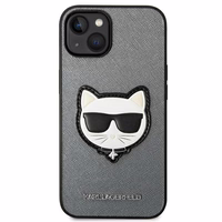 Karl Lagerfeld Saffiano Choupette Head Patch ümbris iPhone 14 Plus'ile - hõbedane