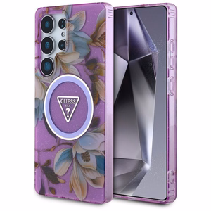 GUESS ümbris jaoks SAMSUNG S25 Ultra GUHMS25LHFLPEDU (Magnetic IML Metal Glitter Flowers Triangle) lilla