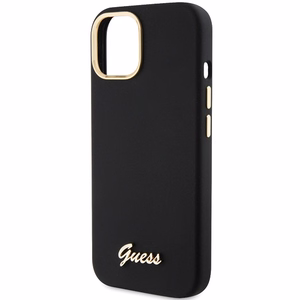 Guess Silicone Script Metal Logo & Frame ümbris jaoks iPhone 15 - must