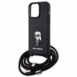 Karl Lagerfeld Crossbody Saffiano Monogram Metal Pin Karl & Choupette чехол для iPhone 15 Pro Max - чёрный