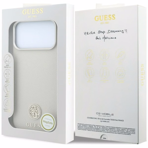 Guess Grained Round Strass Logo MagSafe ümbris iPhone 18 Pro Max / 17 Pro Max – beež