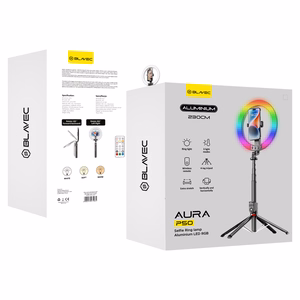 Blavec Selfie Ring lamp Aluminium Aura LED RGB Ring P-50 25cm tripod + remote control + 2,3 metres (RLP50-TRB23) must (damaged packaging)