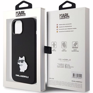 Karl Lagerfeld Silicone Choupette Metal Pin чехол для iPhone 15 Plus / 14 Plus - чёрный