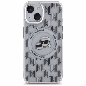 Karl Lagerfeld IML Monogram Karl & Choupette Head MagSafe iPhone 15 Ümbris - Clear