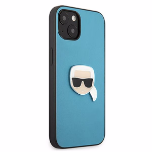 Karl Lagerfeld Leather Ikonik Karl's Head Metal Case for iPhone 13 mini - Blue