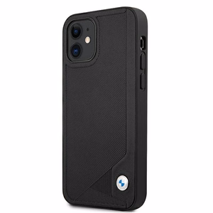 BMW nahast Deboss ümbris iPhone 12 mini jaoks - must