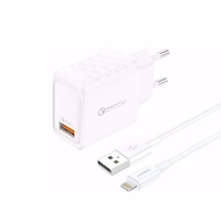 FONENG võrgulaadija EU54 18W 1xUSB QC3.0 + kaabel Lightning valge