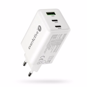 GaN laadija 1 x USB, 2 x USB-C Quick Charge 4+ 65W valge
