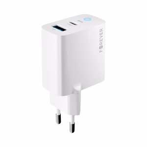 Forever TC-06-45AC GaN PD QC laadija 1x USB-C 1x USB 45W valge