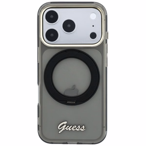 Guess IML Ring Stand 360 Script Metal Logo MagSafe ümbris mudelile iPhone 17 Pro / 18 Pro – must