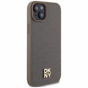 DKNY Leather Pattern Metal Logo MagSafe Ümbris jaoks iPhone 15 Plus / 14 Plus - Brown