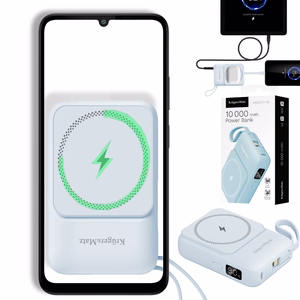 Krüger&Matz magnetiline juhtmevaba akupank koos kaabliga, 10000 mAh, sinine