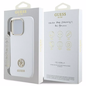 Guess Silicone Logo Strass 4G Ümbris jaoks iPhone 16 Pro - valge