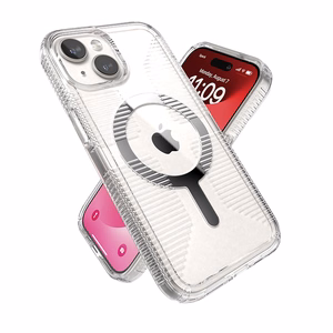 Speck GemShell Grip MagSafe ümbris seadmele iPhone 17e / 16e / 15 / 14 / 13, läbipaistev, kroomviimistlusega