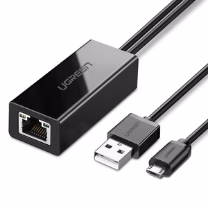 Ugreen 30985 väline võrgukaart Chromecast micro USB / USB-A pistikutega 100Mb/s 1m must