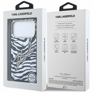 Karl Lagerfeld IML Signature Zebra Glitter MagSafe ümbris mudelile iPhone 17 Pro / 18 Pro – kuldne