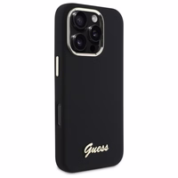 Guess Silicone Script Metal Logo & Frame Ümbris jaoks iPhone 16 Pro Max - must