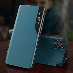 Eco Leather View Case elegantne raamaturiiuli tüüpi ümbris koos jalutusalusega Samsung Galaxy A22 4G oranžile