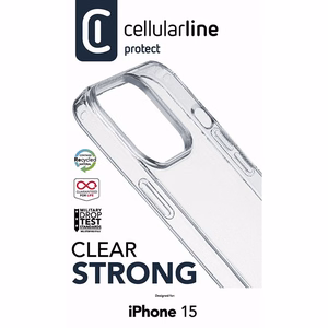 Cellularline Clear Strong ümbris seadmele iPhone 15, integreeritud antibakteriaalse koostisega, läbipaistev