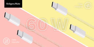 Krüger&Matz Basic USB-C–USB-C kaabel, 60 W, 1 m, roosa
