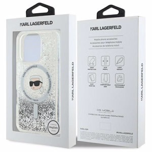 Karl Lagerfeld Liquid Glitter Karl Head Magsafe Ümbris jaoks iPhone 16 Pro - Clear