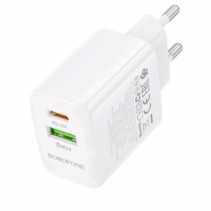 Borofone Wall laadija BN27 Fuente - USB + Type C - QC 3.0 PD 20W valge