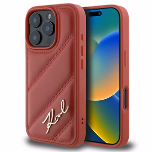 Karl Lagerfeld Quilted Signature iPhone 16 Pro Ümbris - punane