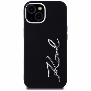 Karl Lagerfeld Silicone Metal Script Logo iPhone 15 Ümbris - Must