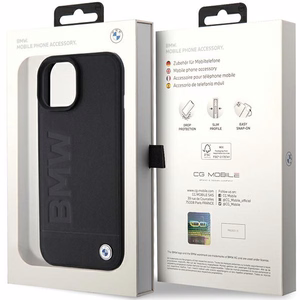BMW MagSafe Leather Hot Stamp ümbris jaoks iPhone 15 Plus - must