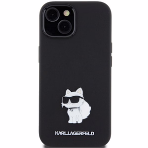 Karl Lagerfeld Silicone Choupette Metal Pin чехол для iPhone 15 Plus / 14 Plus - чёрный