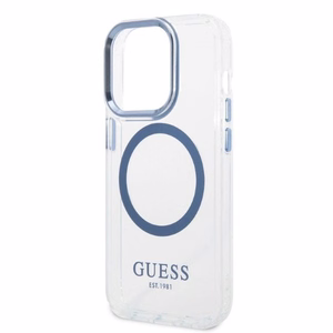 Guess Metal Outline MagSafe ümbris jaoks iPhone 14 Pro - sinine