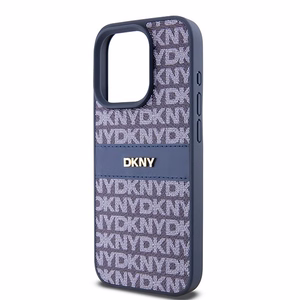 DKNY Leather Mono Stripe & Metal Logo ümbris jaoks iPhone 15 Pro - sinine
