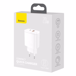 Laadija Baseus Compact Quick Laadija 20W USB-C/USB-A valge CCXJ-B02