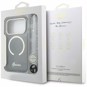 Guess IML Glitters Script Rihm MagSafe Ümbris for iPhone 17 Pro - must