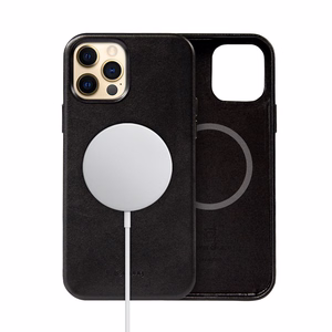 Crong Essential Cover Magnetic kunstnahast ümbris seadmele iPhone 12 Pro Max, MagSafe'iga, must