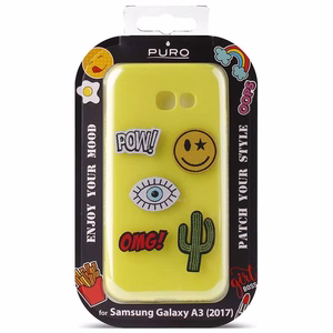 PURO Patch Mania ümbris seadmele Samsung Galaxy A3 (2017) koos 5 dekoratiivse embleemiga, kollane