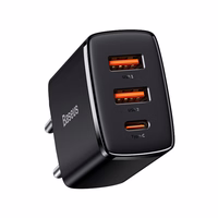 Laadija Baseus Compact Quick Laadija, 2xUSB, USB-C, PD, 3A, 30W (czarna)