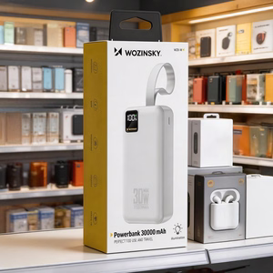 Wozinsky W8-W 30000mAh 30W akupank, 2x USB-A, USB-C, taskulambiga, valge