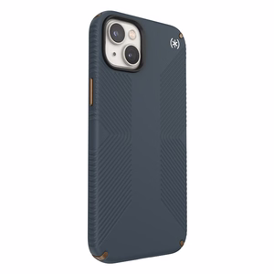 Speck Presidio2 Grip ümbris seadmele iPhone 15 Plus / 14 Plus, libisemiskindla haardega, Charcoal / Cool Bronze / Slate värvikombinatsioon