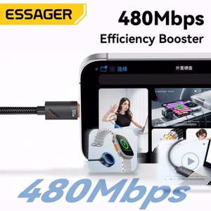 USB Kaabel Essager Triple 3in1 must Type-C / Type-C / Lightning 120cm