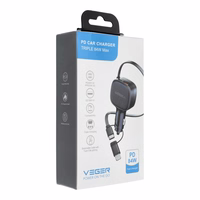 Car laadija VEGER USB C + kabel USB C / Lightning QC PD 84W CC89 must